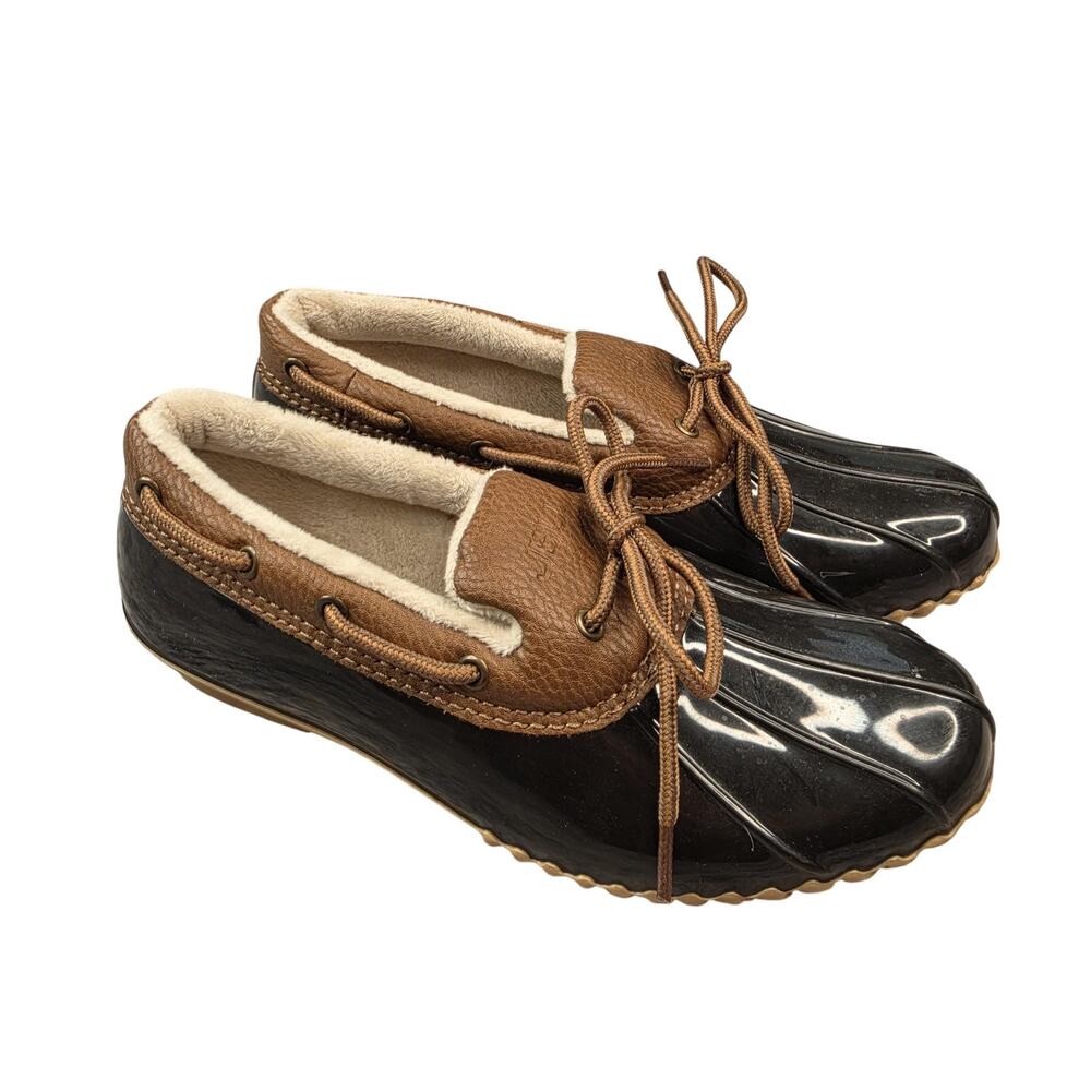 JBU By Jambu Shoes Womens 7 Black Brown Woodbury Waterproof Moccasin Lined Duck